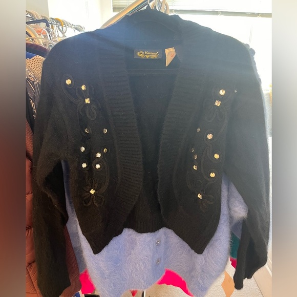 Vintage 80s Mohair Embellished Black Knit Cardigan S - Picture 4 of 12
